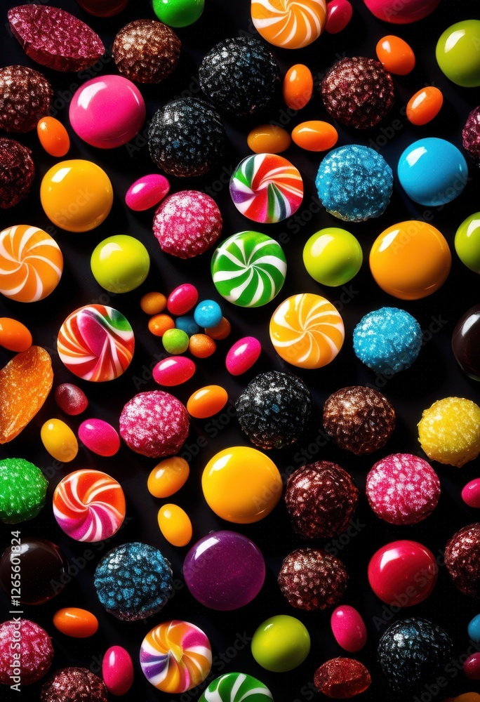 Fototapeta premium close vibrant candies arranged creatively colorful patterns rich textures, candy, colors, arrangement, backgrounds, light, brightness, shapes, edibles