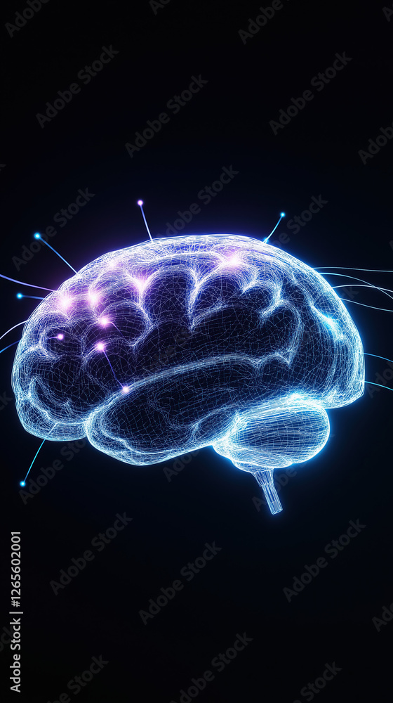 Abstract Glowing Human Brain Concept, Soft Light Radiating From Within, Subtle Gradients Of Light Blue, Floating In Dark Space, Modern And Sleek Design Abstract Glowing Human Brain Concept, Soft Light Radiating From Within, Subtle Gradients Of Light Blue, Floating In Dark Space, Modern And Sleek Design