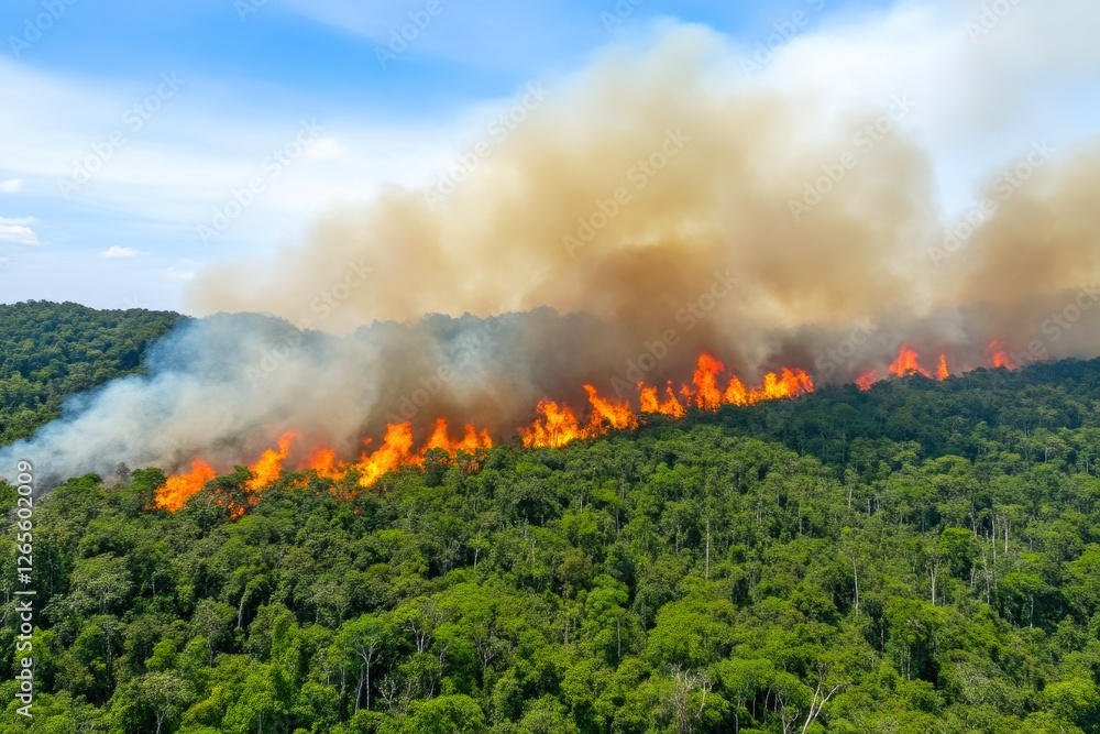 Fototapeta premium Destructive Blaze Engulfing Forest Land in Daylight