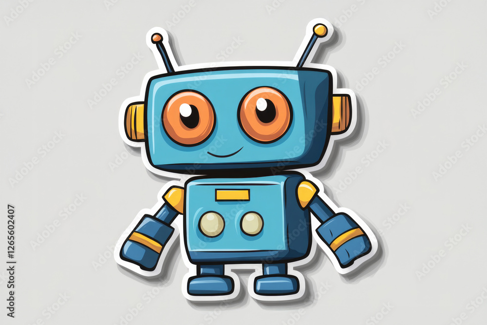 A charming blue robot character with oversized round eyes is presented, showcasing a playful and friendly design, perfect for children's themes or tech-related projects. A charming blue robot character with oversized round eyes is presented, showcasing a playful and friendly design, perfect for children's themes or tech-related projects.