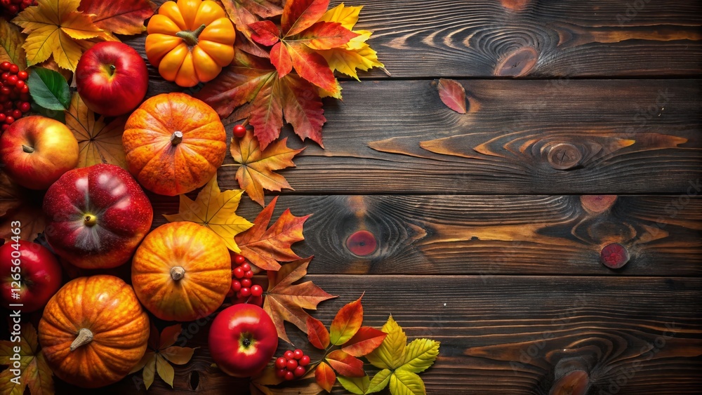 Autumn Harvest Corner Border: Pumpkins, Apples & Leaves on Rustic Wood Autumn Harvest Corner Border: Pumpkins, Apples & Leaves on Rustic Wood