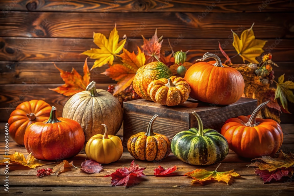 Autumn Harvest: Rustic Wooden Backdrop with Pumpkins - Ultra HD Stock Photo Autumn Harvest: Rustic Wooden Backdrop with Pumpkins - Ultra HD Stock Photo
