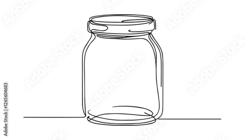 Continuous one single minimal line drawing .glass jar