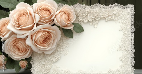 Elegant Peach Roses and Lace Border
 photo