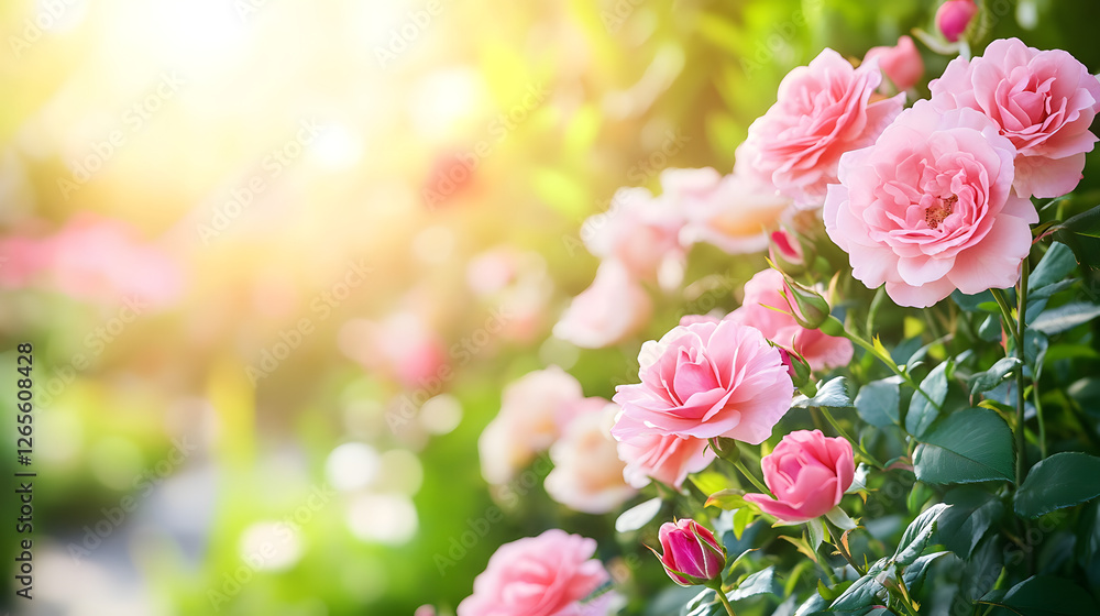 Fototapeta premium Beautiful pink rose in a garden, with a blurred background