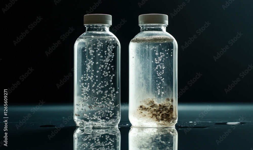 Comparison of Clean and Contaminated Water in Transparent Bottles Comparison of Clean and Contaminated Water in Transparent Bottles