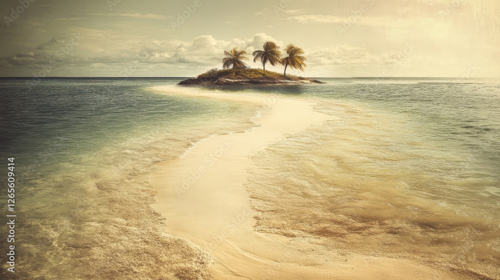 Sandy path leads to a tropical island in the ocean Sandy path leads to a tropical island in the ocean