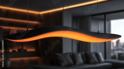 Modern Wave Lamp, Apartment Interior, City View photo