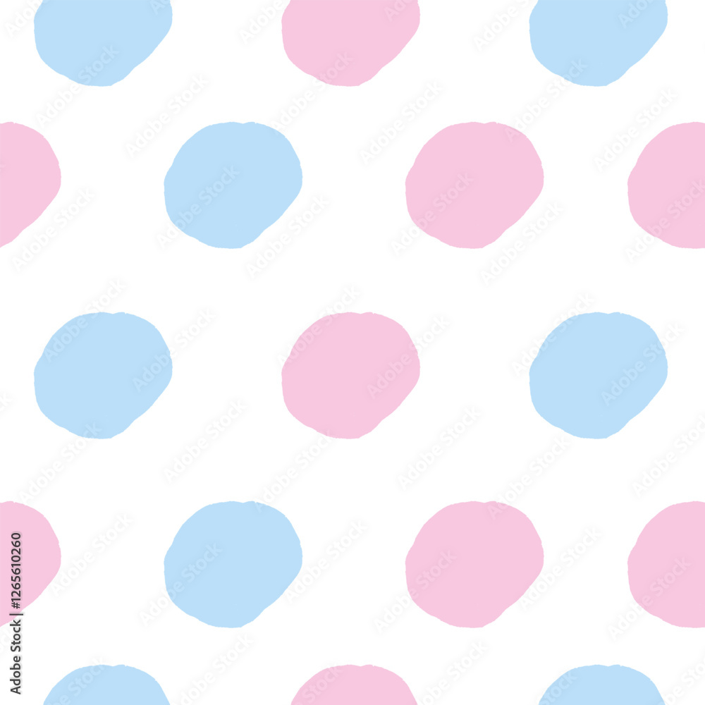 Seamless pattern with pink and blue round splashes isolated on white background. Vector design for print, poster, textile, cover, background, wallpaper, ornate Seamless pattern with pink and blue round splashes isolated on white background. Vector design for print, poster, textile, cover, background, wallpaper, ornate