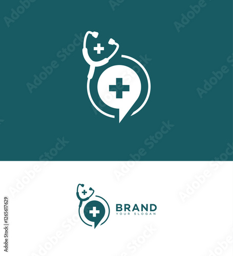 Medical Logo Design Healthcare Chat, Stethoscope, Plus Sign, Brand Identity
