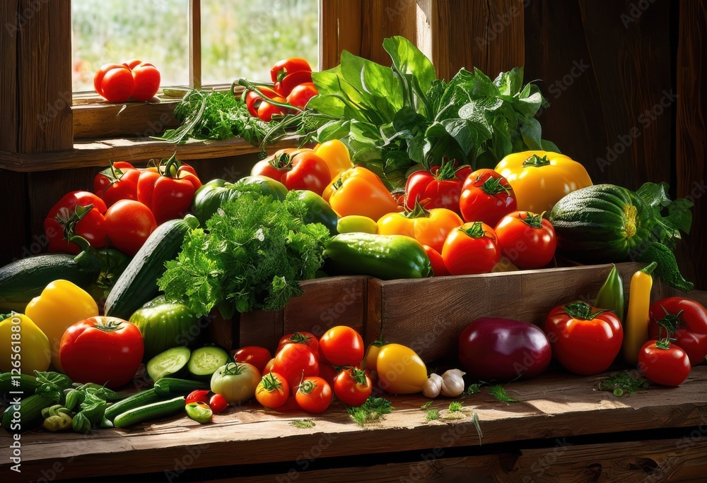 vibrant assortment fresh produce displayed rustic wooden table rich colors texture, apples, oranges, bananas, tomatoes, greens, peppers, carrots vibrant assortment fresh produce displayed rustic wooden table rich colors texture, apples, oranges, bananas, tomatoes, greens, peppers, carrots