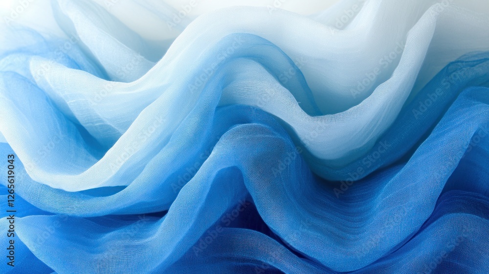 Obraz premium Blue fabric waves, gradient texture, studio shot, background blur, textile design