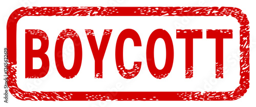 Dirty red stamp mark "BOYCOTT" surrounded by a rounded frame (cut out)