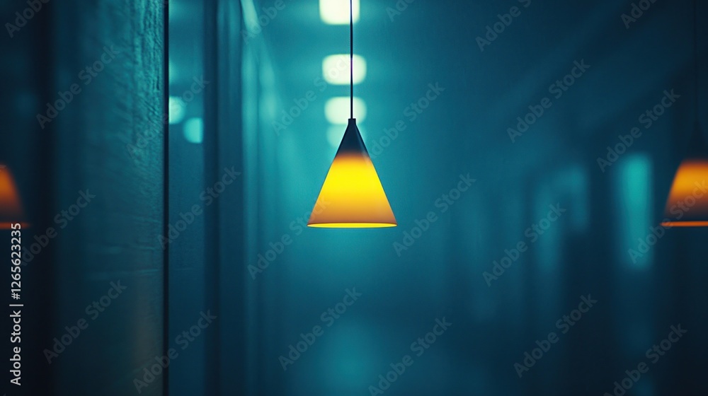 Office hallway, glowing lamp, night, modern, ambiance Office hallway, glowing lamp, night, modern, ambiance