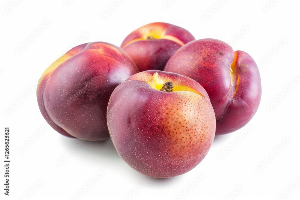 Few ripe plums on white background. Neural network AI generated Few ripe plums on white background. Neural network AI generated