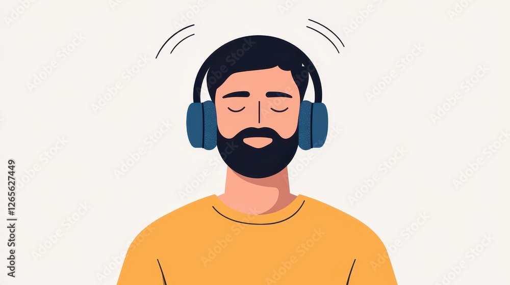 Man Enjoying Music with Headphones and Relaxed Expression Man Enjoying Music with Headphones and Relaxed Expression