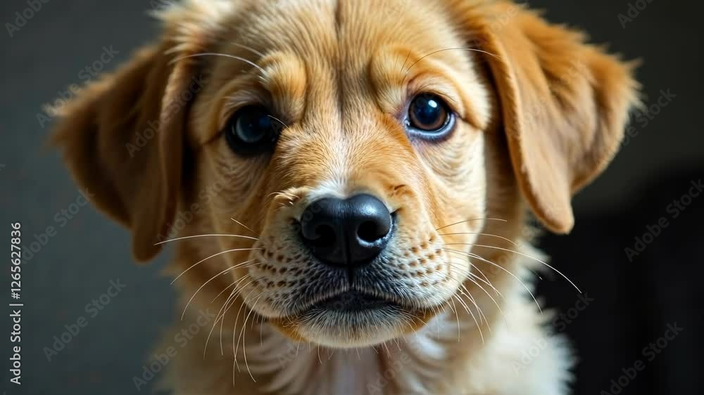 gold puppy looking at camera close up gold puppy looking at camera close up