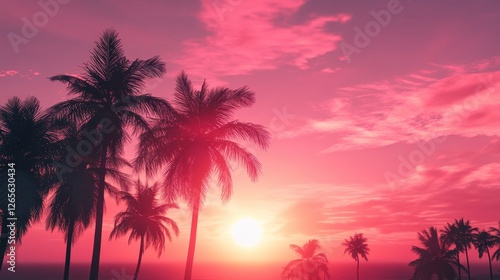 Retro Sunset with Palm Trees in Vaporwave Aesthetic