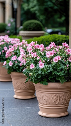Wallpaper Mural Colorful geraniums in flower pots create a vibrant atmosphere on the patio of a historic Spanish villa during a sunny day Torontodigital.ca