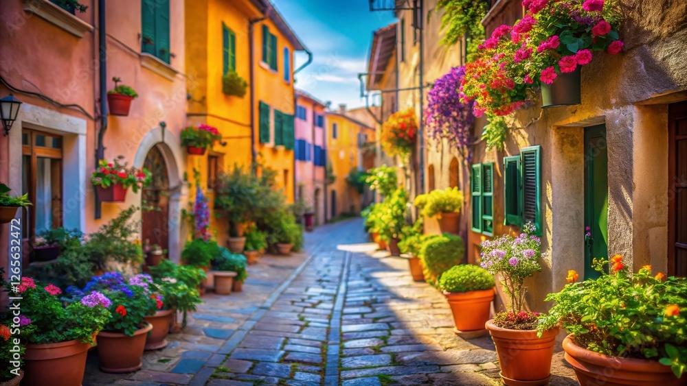 Fototapeta premium Charming Elba Island: Tilt-Shift View of a Quaint Capoliveri Street