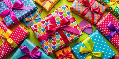 Cheerful Heart Wrapping Paper Flat Lay Photography - Festive Gift Wrap Background