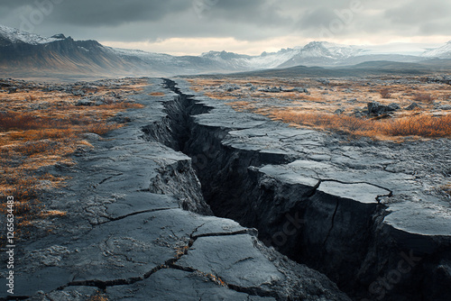 Generative AI Illustration of Geological Faults and Tectonic Processes in Arid Landscape photo