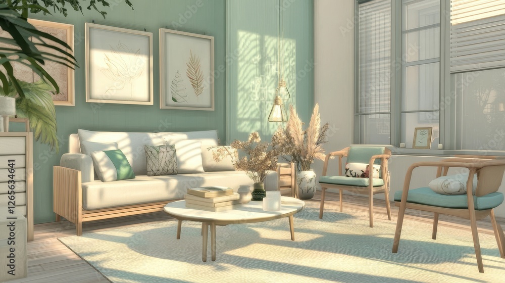 Bright and airy living room with minimalist bohemian decor Bright and airy living room with minimalist bohemian decor