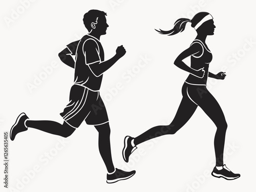 Running Silhouettes of Male and Female Athletes in Motion