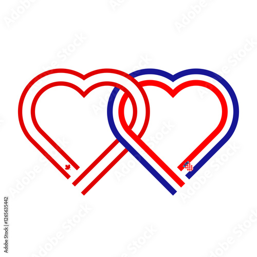 heart shaped ribbon of canada and croatia flags intertwined. vector illustration isolated on white background
