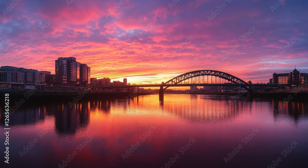 Stunning Tyne Bridge Sunset Reflection in Newcastle Upon Tyne, England
Stunning Tyne Bridge Sunset Reflection in Newcastle Upon Tyne, England