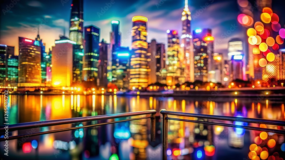 Obraz premium City Skyline Night Bokeh Lights - Urban Architecture Photography