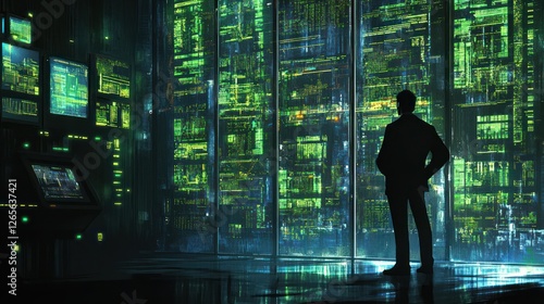 Data center specialist observing server status in a modern data center