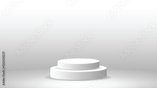 3D white round podium or pedestal on light room studio backdrop abstract white and gray background with copy space. vector illustration template design