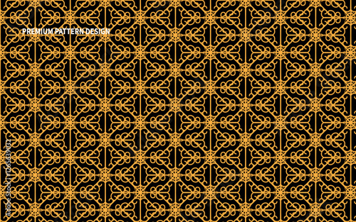 Ornate Islamic Tile Design | Middle Eastern Architecture Pattern with Vector Design. Golden and Black color Arabic Pattern Design.