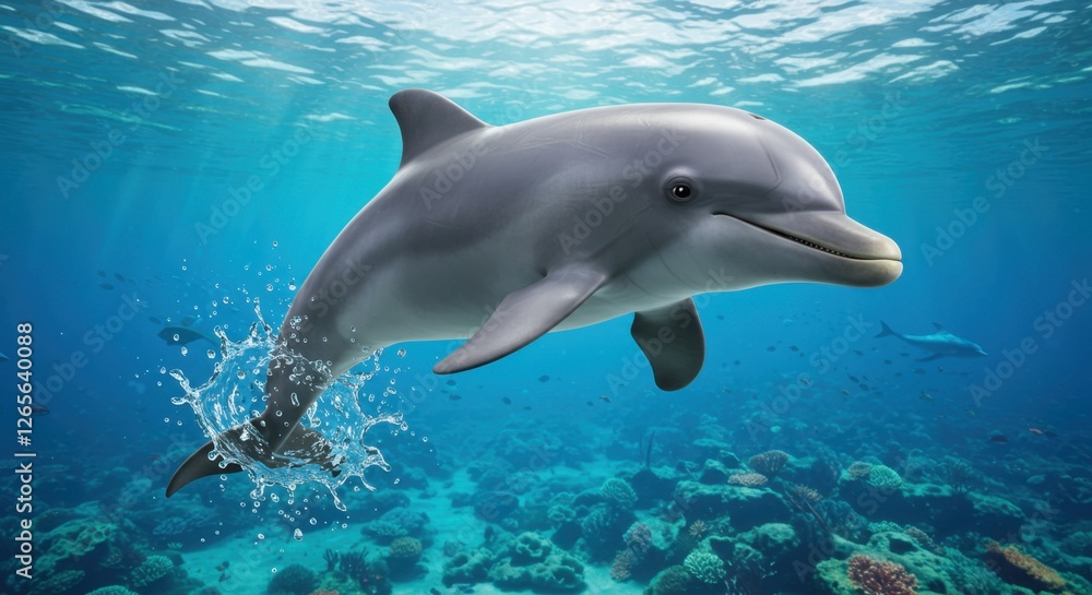 Obraz premium Delightful Dolphin Encounter: A Captivating Underwater Adventure in Azure Depths