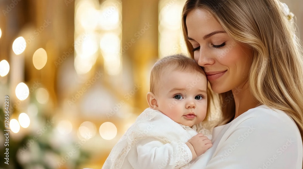 Mother Holding Baby During Christening Ceremony in Church – Sacred Baptism Moment Mother Holding Baby During Christening Ceremony in Church – Sacred Baptism Moment