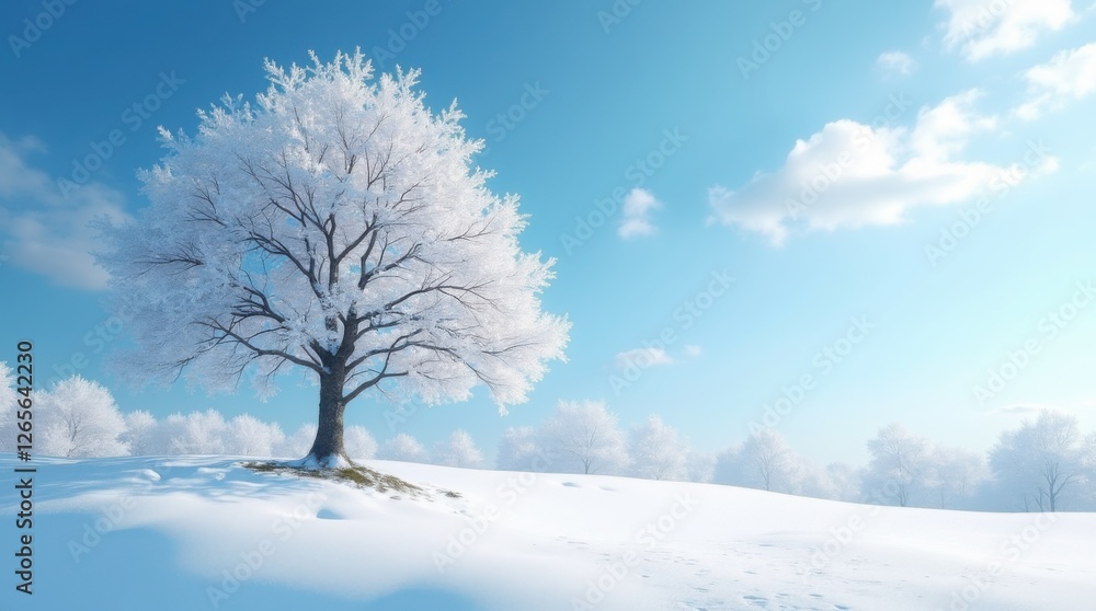 Beautiful snowy winter landscape with snow covered tree Beautiful snowy winter landscape with snow covered tree