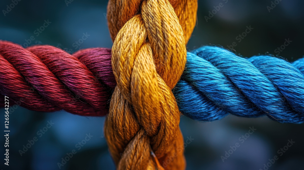 Intertwined ropes symbolizing strong connections collaboration and unity across different elements forming a solid and visually appealing structural pattern with vibrant colors Intertwined ropes symbolizing strong connections collaboration and unity across different elements forming a solid and visually appealing structural pattern with vibrant colors