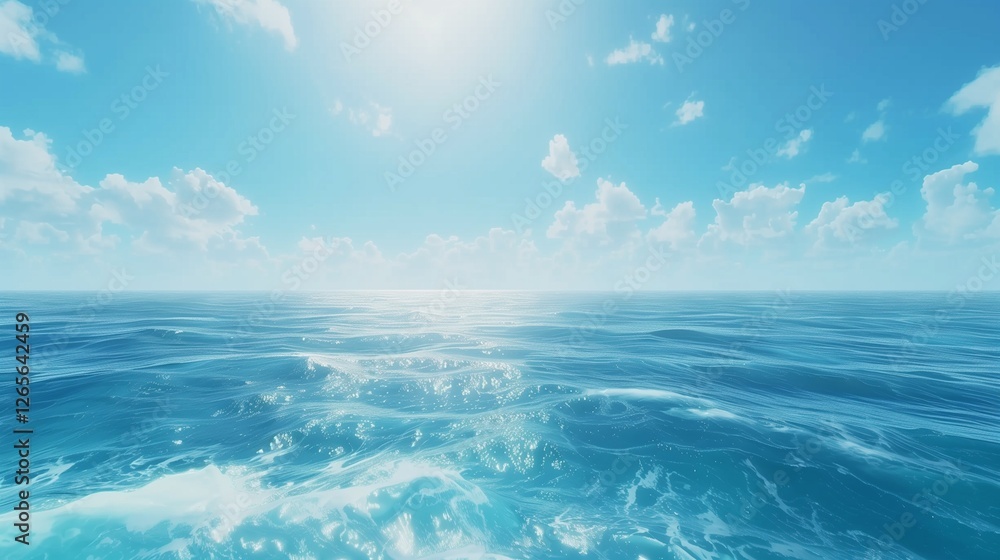 Vast open sea with endless waves rolling towards the distant horizon under a clear blue sky. The high-definition image enhances the natural beauty of the ocean. Vast open sea with endless waves rolling towards the distant horizon under a clear blue sky. The high-definition image enhances the natural beauty of the ocean.