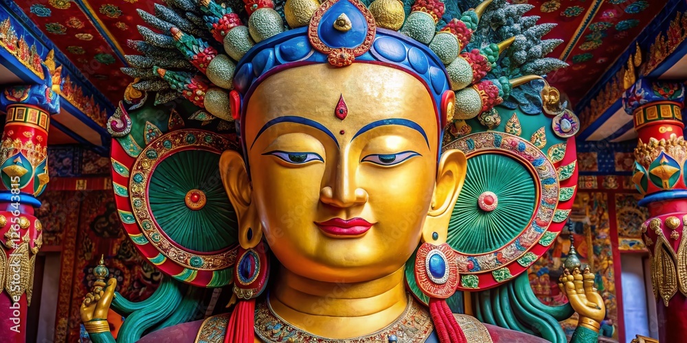Fototapeta premium Close-up of Maitreya Buddha Statue, Thiksey Monastery, Ladakh, India