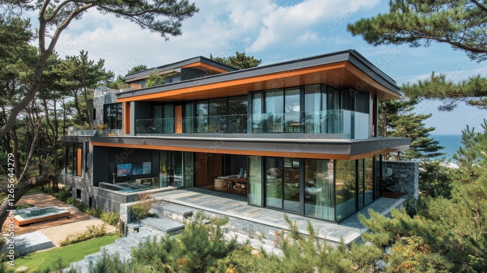Contemporary luxury beach house seamlessly integrates into the surrounding nature Contemporary luxury beach house seamlessly integrates into the surrounding nature