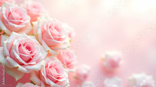 Fototapeta Naklejka Na Ścianę i Meble -  Soft pink roses in a gentle hue and blurred style for a background. Delicate-colored rose flowers in a pastel tone with a dreamy blur effect for a background pattern texture. 