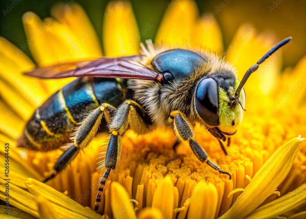 Close-up of Resin Bee (Heriades truncorum) on Yellow Hawksbeard Flower Close-up of Resin Bee (Heriades truncorum) on Yellow Hawksbeard Flower
