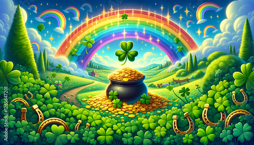 Wallpaper Mural Whimsical Shamrock Rainbow Horseshoe Landscape Torontodigital.ca