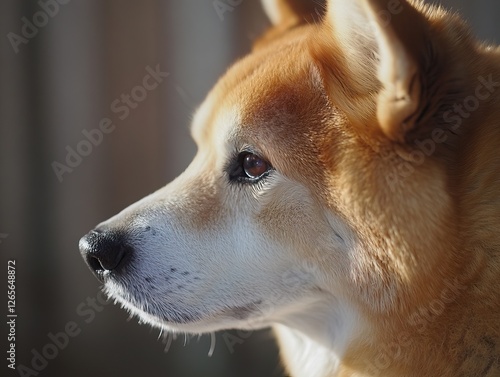 Close-Up Portrait of a Akita Inu Dog in Natural Light with Focus on Expressive Eyes photo