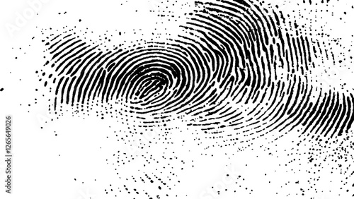 Detailed fingerprint on grunge background symbolizing identity verification. Vector black fingerprint on white Transparent background.