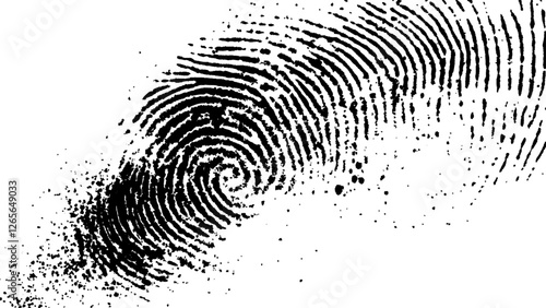 Detailed fingerprint on grunge background symbolizing identity verification. Vector black fingerprint on white Transparent background.