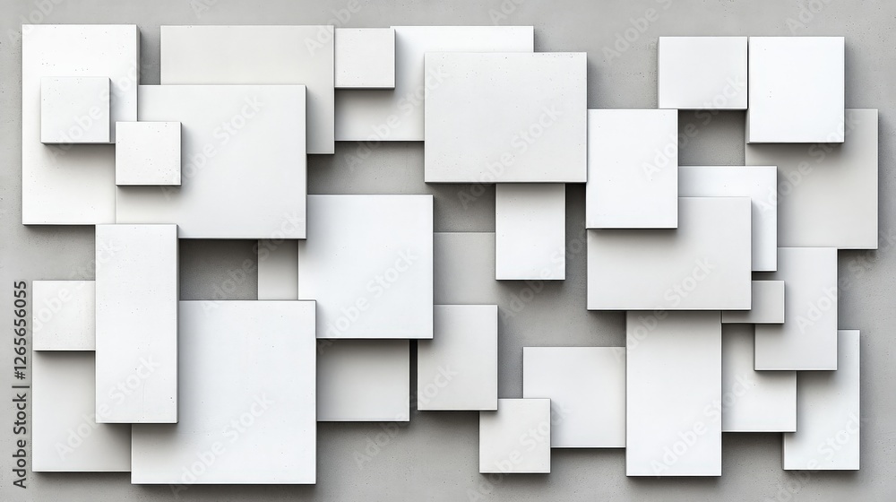 Abstract Composition of Grey and White Canvas Blocks on Concrete Wall Abstract Composition of Grey and White Canvas Blocks on Concrete Wall