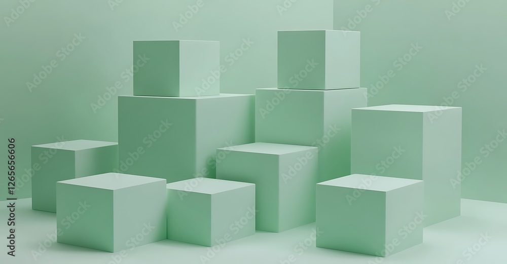 Minimalist abstract 3d Green cubes background Minimalist abstract 3d Green cubes background