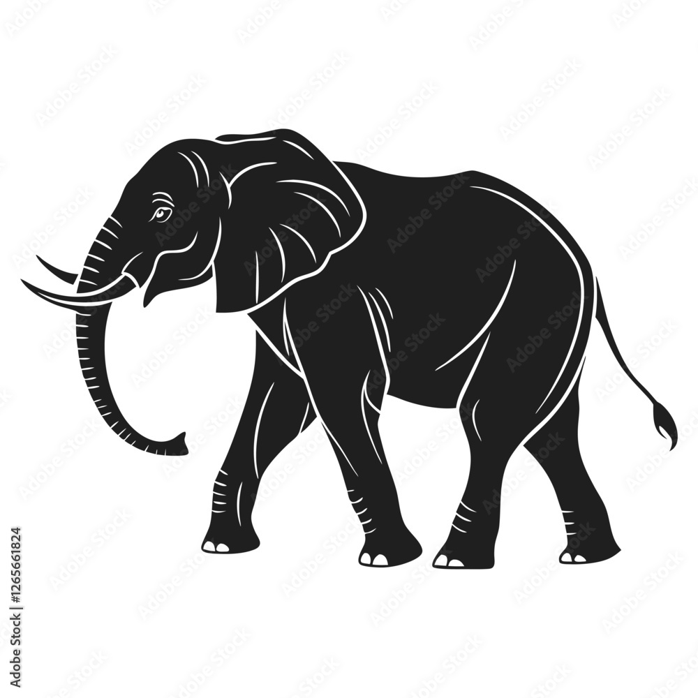 Obraz premium Elegant Black and White Elephant Silhouette Vector Illustration
